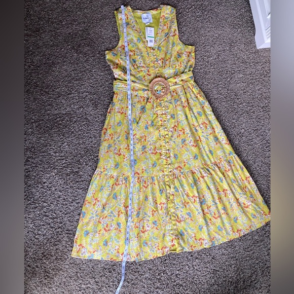 Sam Edelman Lemon Floral Cotton Maxi Dress Belted NWT Size L - Picture 3 of 15
